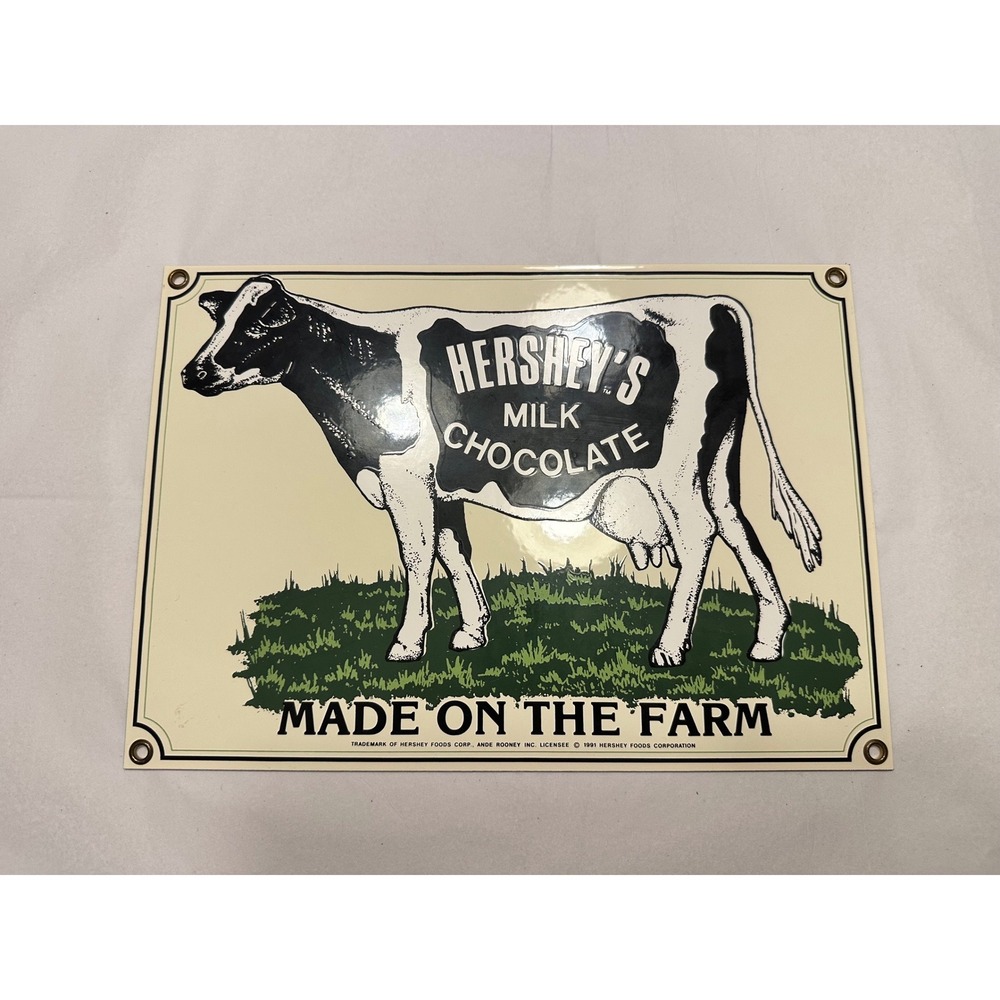 Hershey's Milk Chocolate Cow Porcelain Enamel Sign Ande Rooney Farmhouse Decor